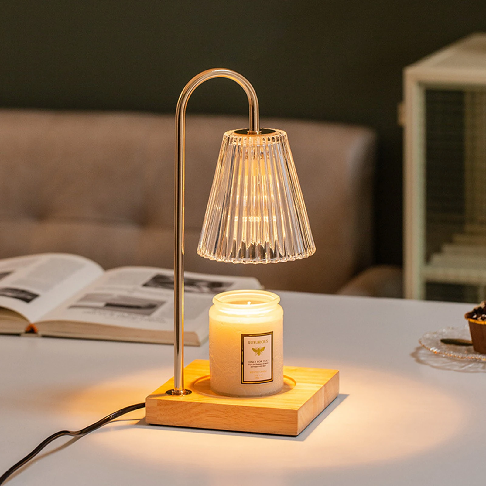 

Solid Wood Candle Warmer Lamp Wax Melting Bedside Tables for the Bedroom 110V / 220V Aromatherapy Walnut Color Glass Indoor Spa