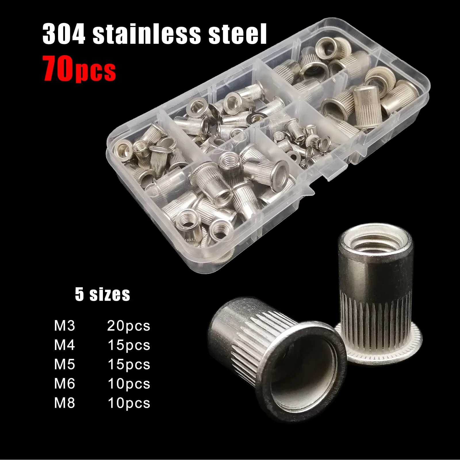 Mix Size 304 Stainless Steel Aluminum Carbon Steel Flat Head Rivet Nut Insert Rivnut Nutsert Set Kit 70/205/402pc M3 M4 M5 M6 M8 rivet nut