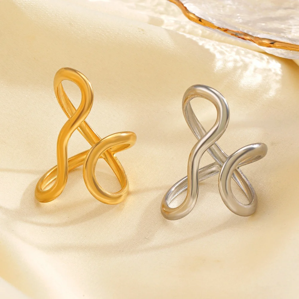 Anelli geometrici di forma irregolare in acciaio inossidabile per le donne Anelli aperti di moda color oro Regali di gioielli per feste di nozze all'ingrosso - immagine 6