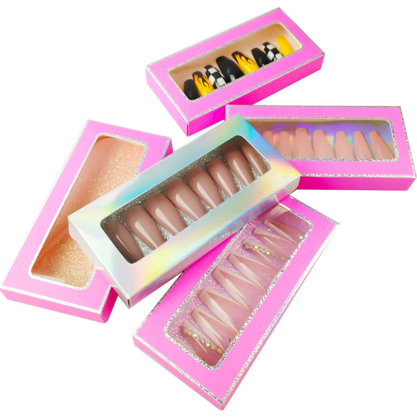 Nail Boxes For Packaging Empty Paper Wholesale In Bulk Custom Private Logo New Design 10/50 Pieces Press On Nails Packaging Box 6