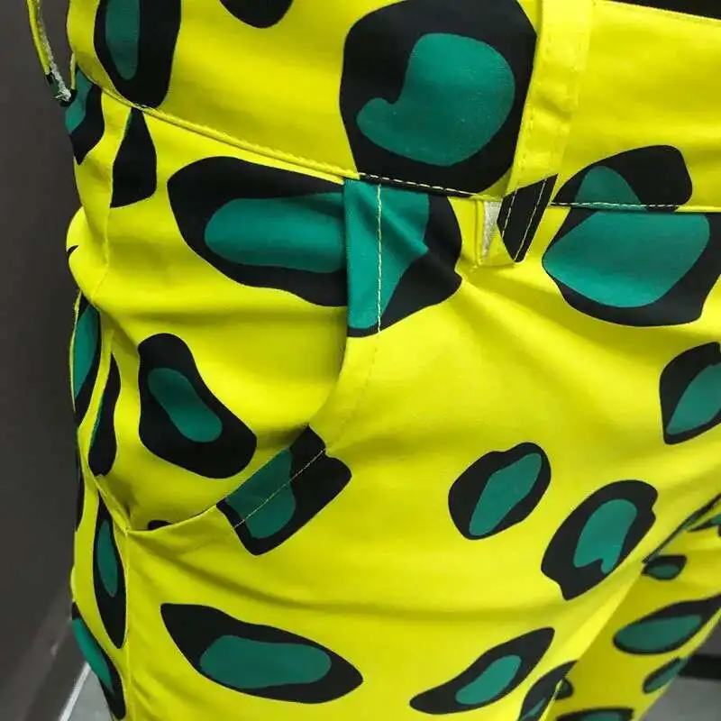 Spring Yellow Male Casual Pants Singer Stage Wear Mens Fashion Floral Print Suit Trousers Hip Hop Nightclub Stage Singer DJ
