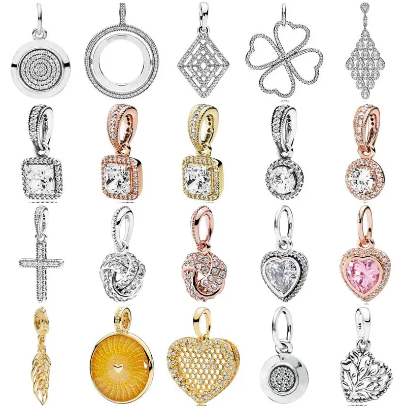 

Fashion Signature Spinning Hearts Clover Cross Necklace Pendant Beads 925 Sterling Silver Charms Fit Bracelet DIY Jewelry
