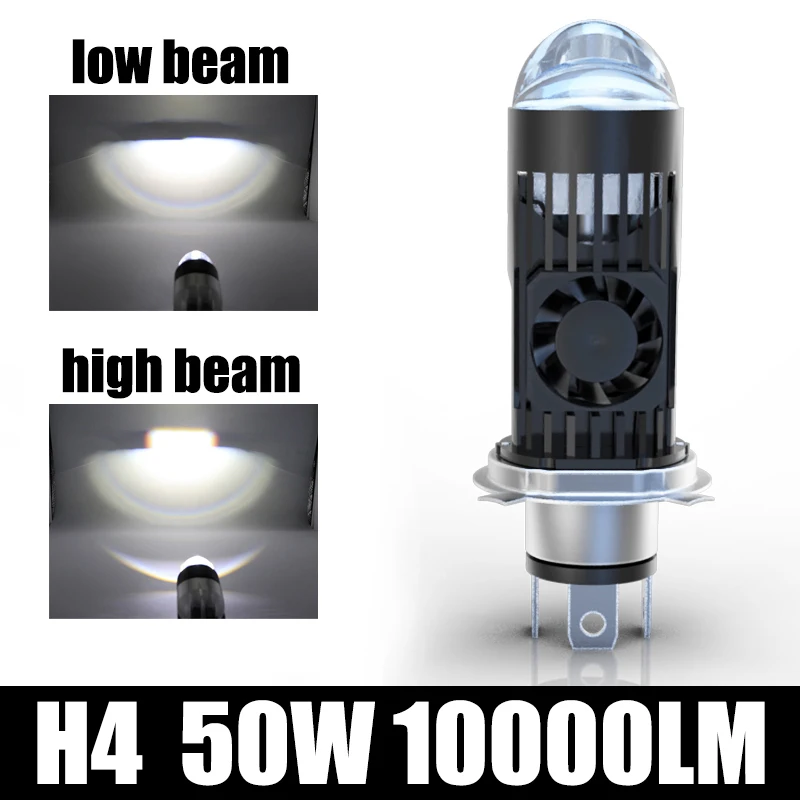 

50W H4 Car Motorcycle LED Mini Projector Lens Light Bulb 10000LM 6000K Hi/Lo Beam Headlight