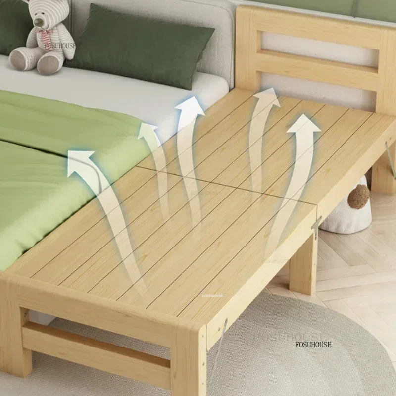 Modern Foldable Solid Wood Children's Beds Kid Bed with Guardrails Extended Bed Simple Bedside for Adults Home Furniture