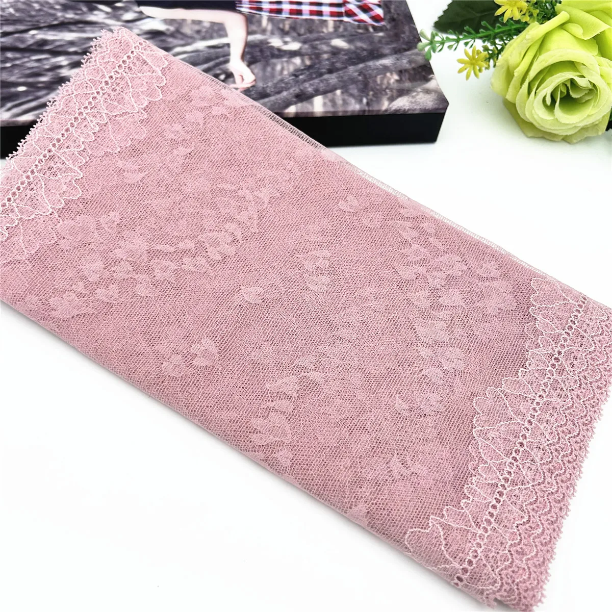 3y/lot Width 26cm Soft Blush Pink Shiny Elastic Stretch Lace Trim For Lingerie Sewing Craft DIY Apparel Fabric Garment Accessory 1