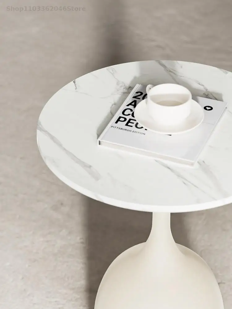 Modern Simple Cream Style Small Apartment Rock Board Sofa Side Table Corner Table Living Room Small Coffee Round