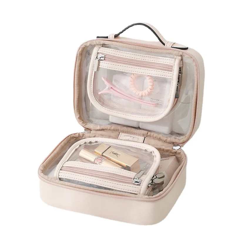 

Veki Transparent Makeup bag Double Travel Cosmetic bags Case Waterproof Toiletries Bag Large Capacity Open Storage bag Organizer