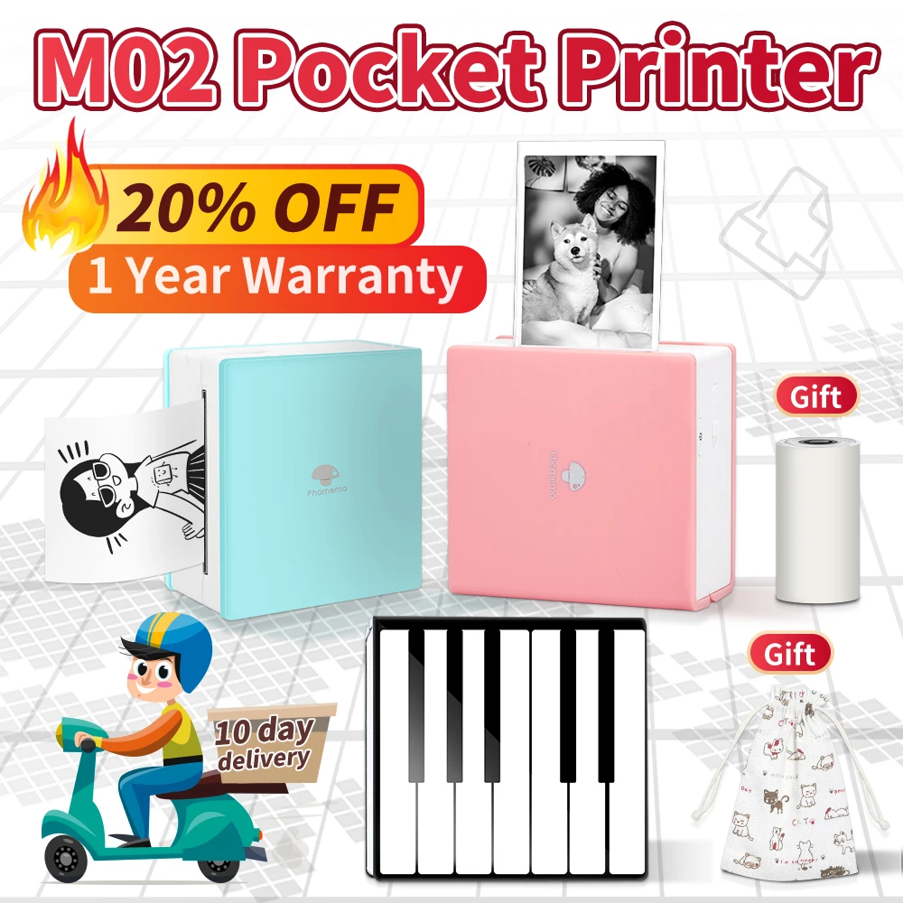 Phomemo M02 Pro 300dpi Portable Printers Wireless for Travel, Mini  Bluetooth Thermal Pocket Printer Inkless Tiny Label Maker Compatible with  iOS 