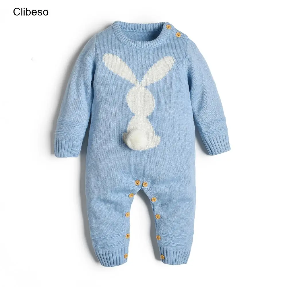 

Baby Rompers Knitted Winter For Baby Girl Cute Rabbit Newborn Toddler Jumpsuit Outfit Long Sleeve Autumn Infant Boy Clothing