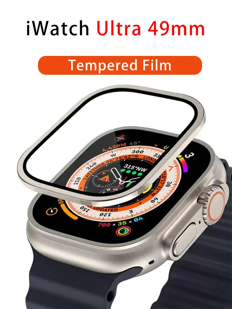 Metal Bumper+Tempered Glass For Apple Watch Ultra 49mm Screen Protector