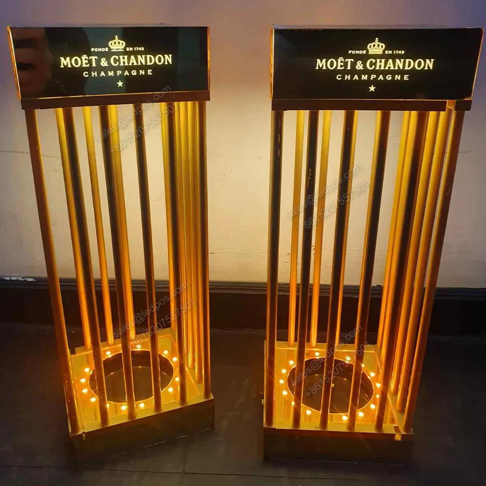 

Wholesale LED Gold Finish Crown Champagne Bottle Cage Glorifier Bird Cases Display 750ml champagne box for wine Brandy