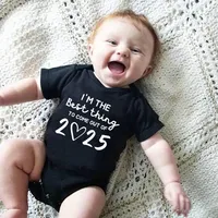 I'm the Best Thing 2025 Newborn Baby Clothes White Cotton Summer Bodysuits for Infants Short Sleeve Boys Girls Romper 2