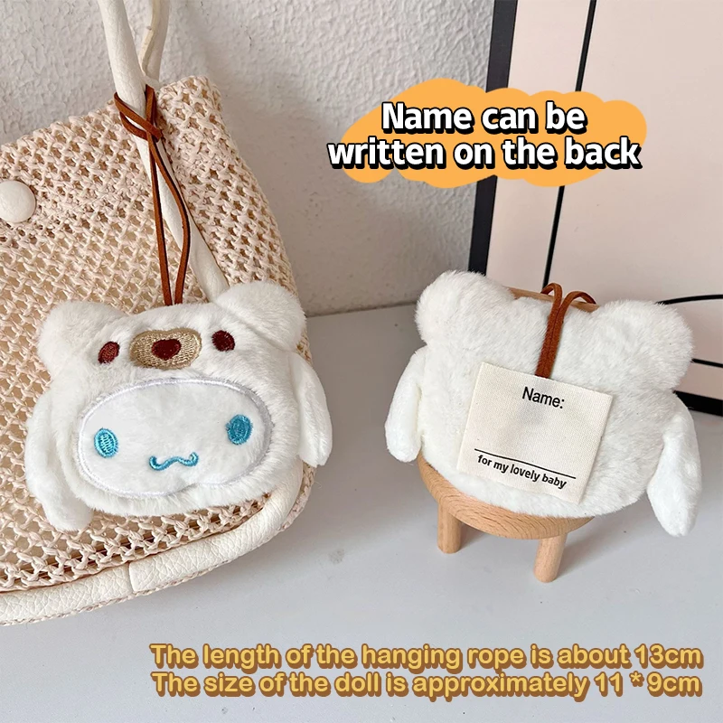 Cartoon Plush Doll Keychain Stuffed Melody Doll Name Sticker Pendant School Bag Charms Children Anti-Lost Name Tag 5