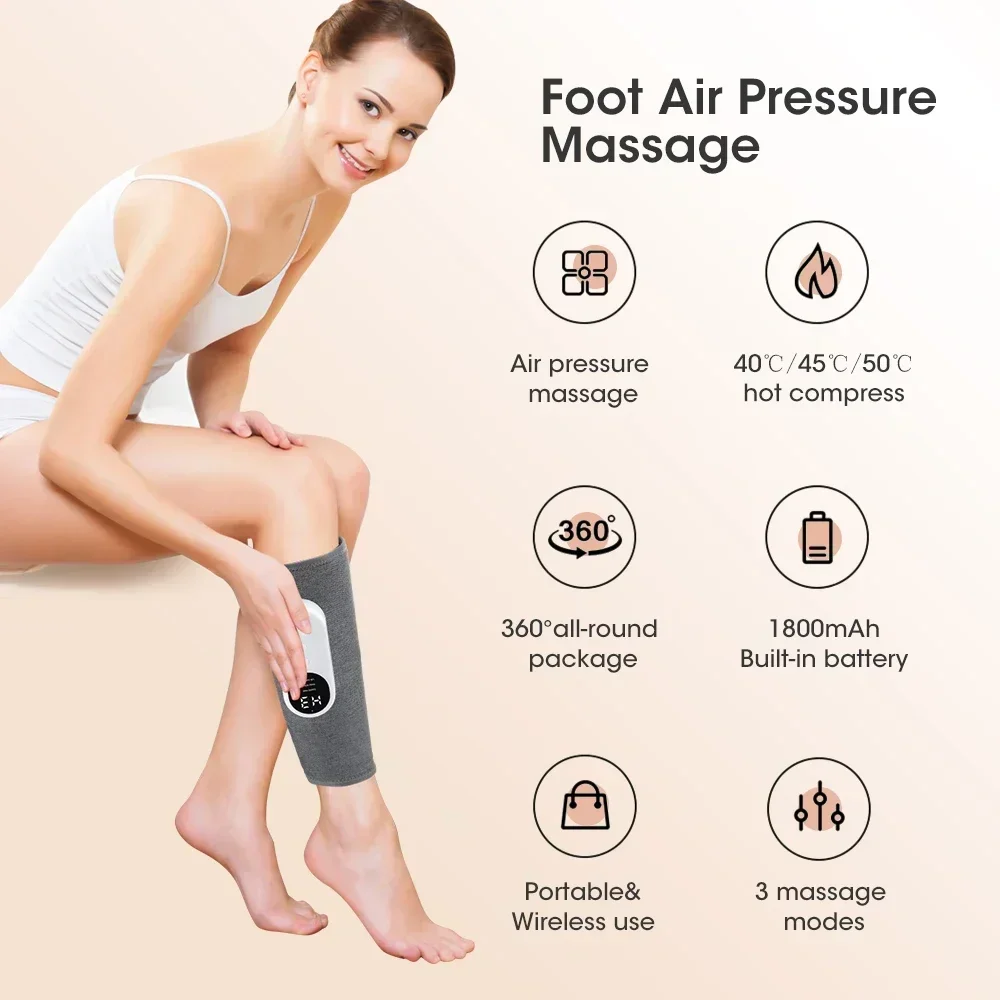 Electric Airbag Calf Massager 3 Modes 360° All Round Heated Massage Device Promote Blood Circulation Foot Leg Fatigue Relieve