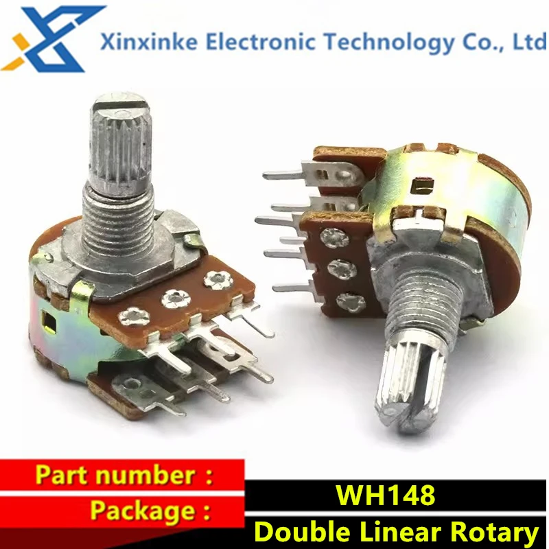 

5PCS WH148 B1K 2K 5K10K 20K 50K 100K 500K B1M Ohm 6PIN 20MM Resistor Double Linear Rotary Adjustable Potentiometer