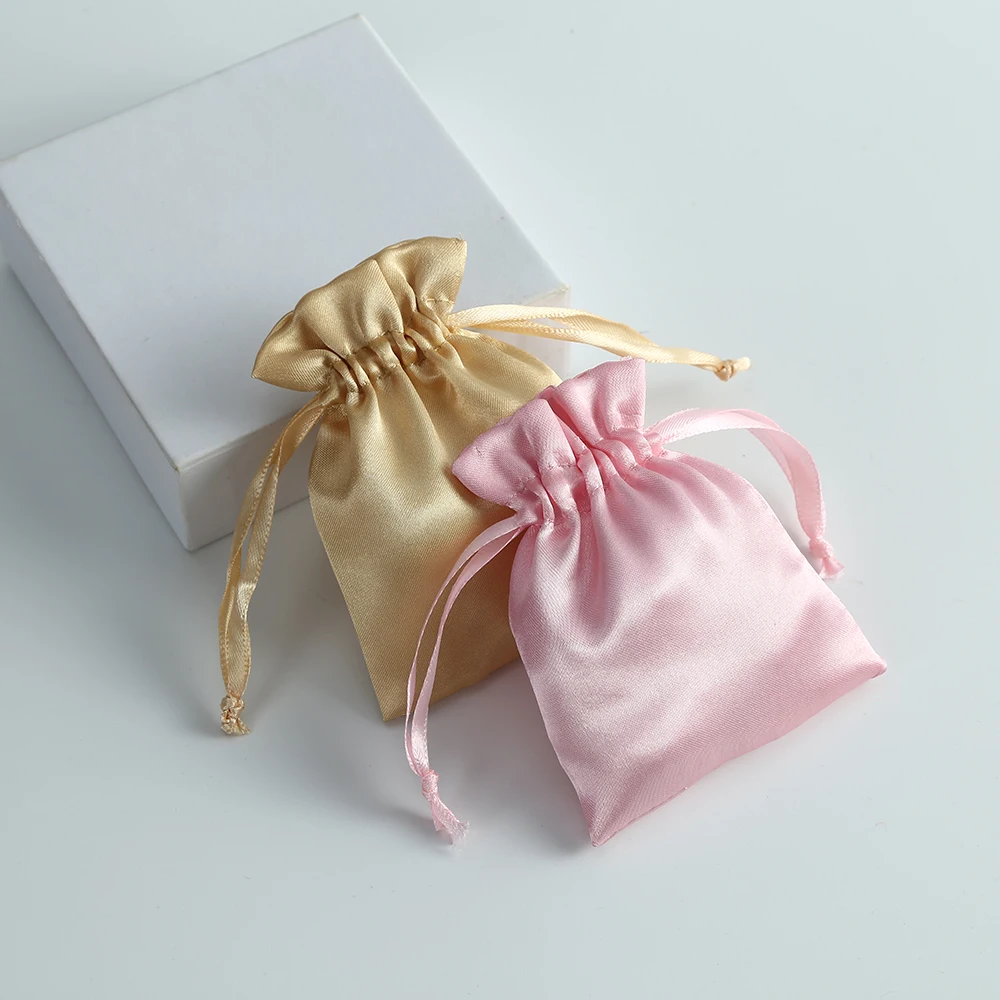 100Pcs Drawstring Silk Gift Bags Multi Size Jewelry Ring Earrings Organizer Packaging Wedding Favor Candy Bag Can Custom Logo