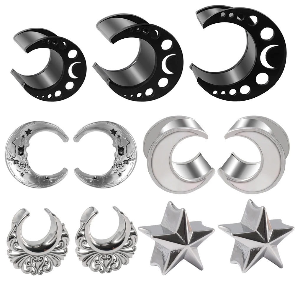 2pcs-Stainless-Steel-Moon-Ear-Gauge-Tunnel-Stretcher-Star-Ear-Plugs ...