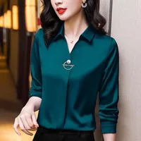 Femmes élégantes chemisier en mousseline de soie 2025 nouveau tempérament col rabattu bureau dame chemise Streetwear décontracté couleur unie hauts vêtements 3