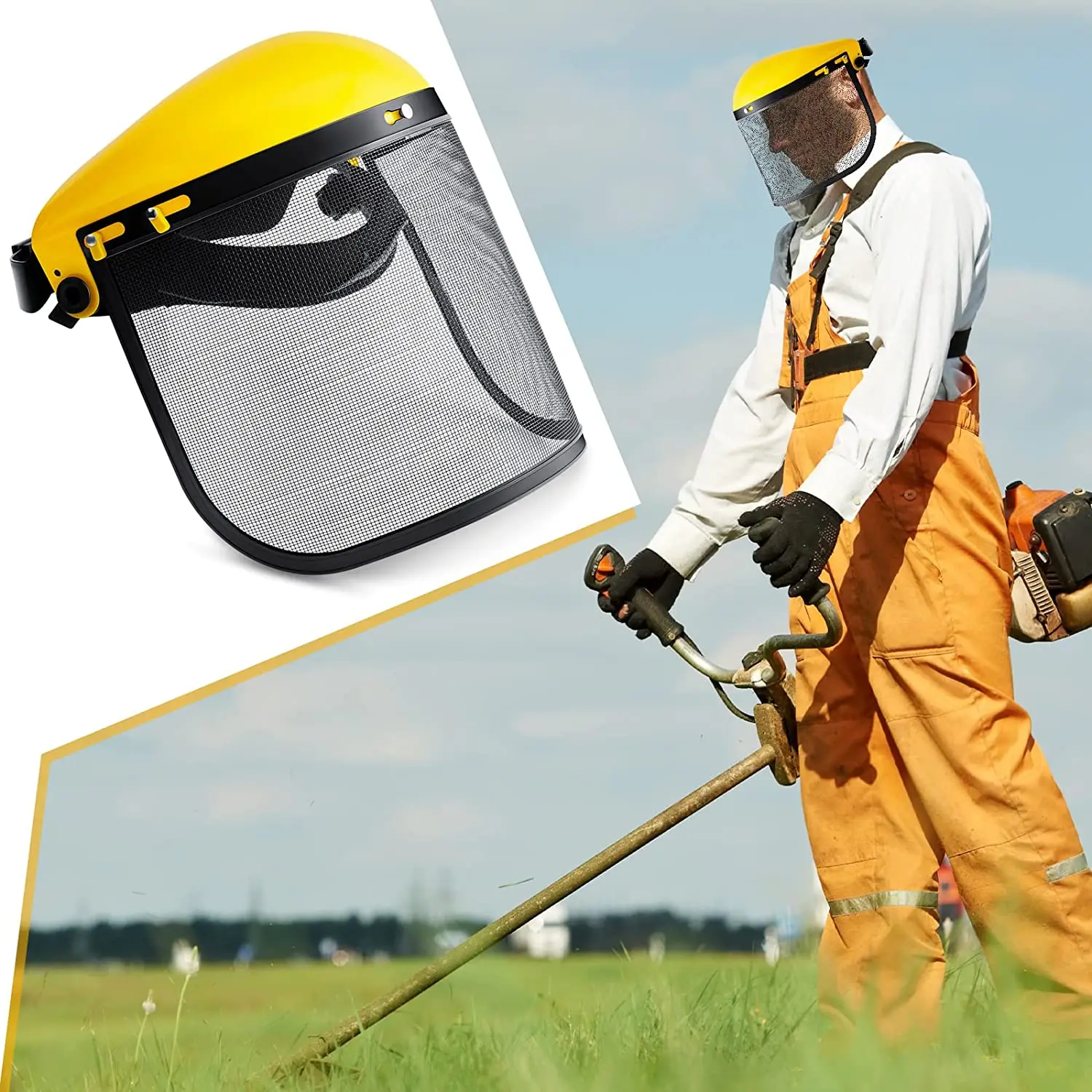 Garden Grass Trimmer Safety Helmet Hat with Full Face Mesh Visor for Logging Brush Cutter Forestry Protection High Quality 4