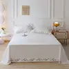 Pure White Bedding Sheet Floral Embroidery Flat Sheets 100% Cotton Bedding Luxury Bedspread Home Textiles Queen King Size 6