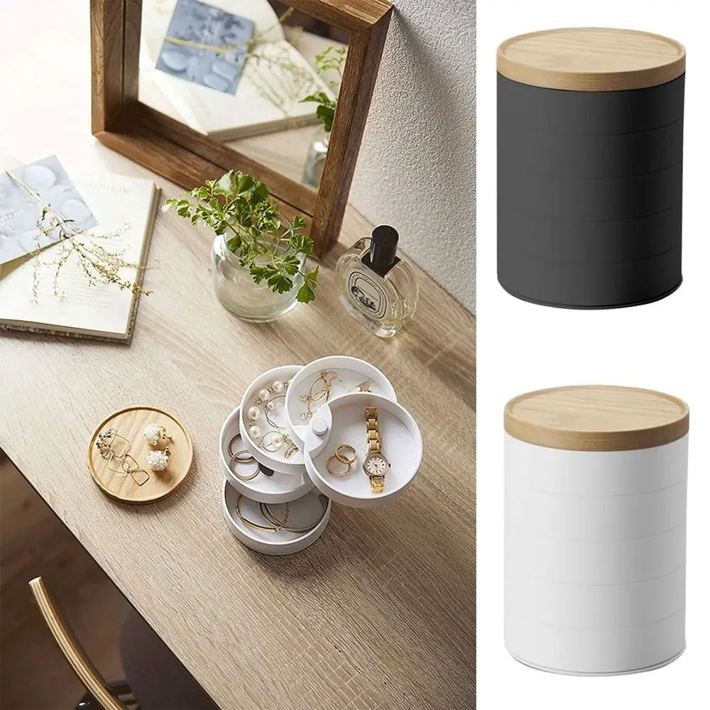 

Шкатулка для ювелирных изделий с деревянным покрытием, круглый вращающийся бокс для сортировки ювелирных изделий, настольный органайзер для сережек, инструменты для домашнего хранения