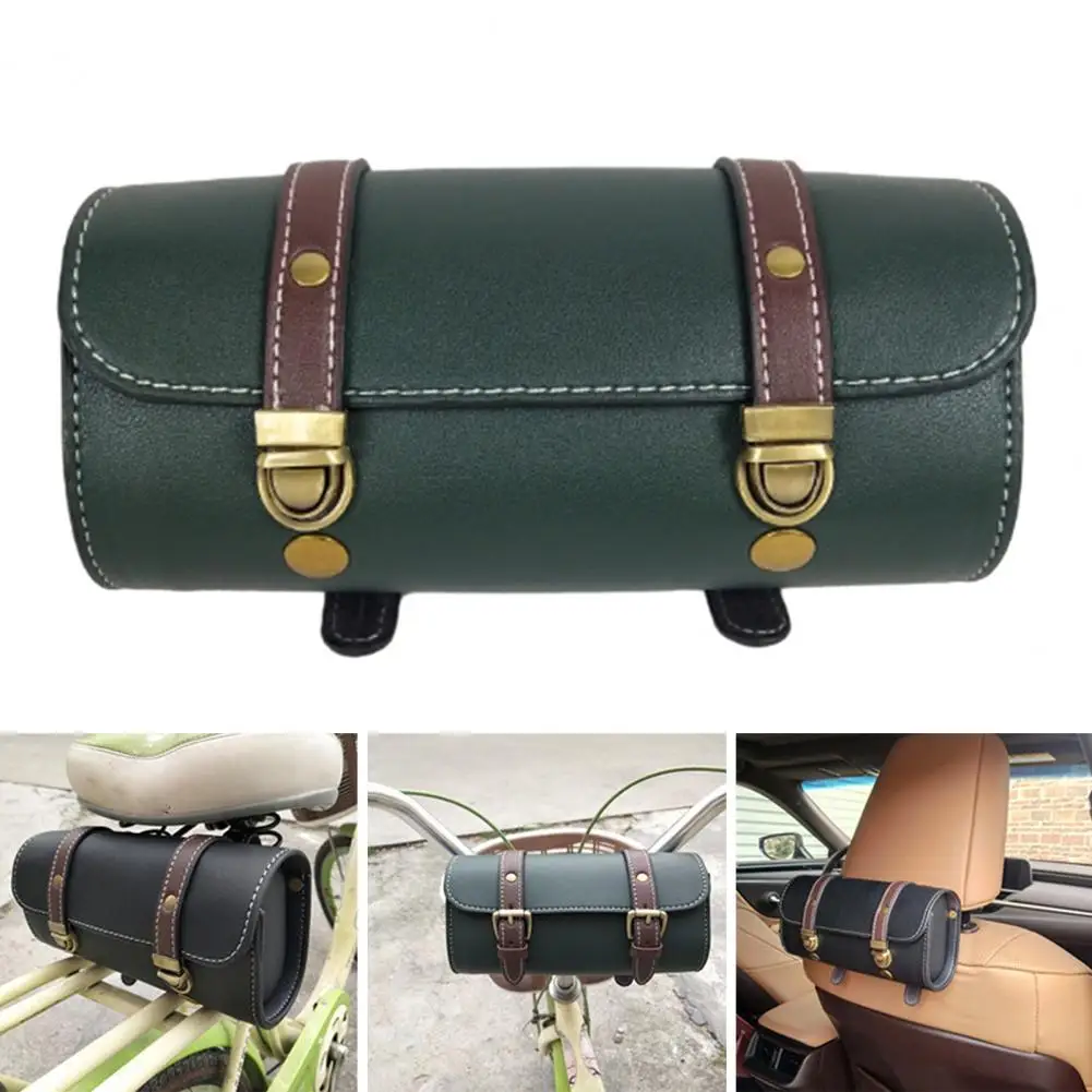 

Universal Motorcycle Tool Bag Waterproof Leather Front Fork Handlebar Toolkit Vintage Tool Roll Storage Barrel Cruiser Saddlebag