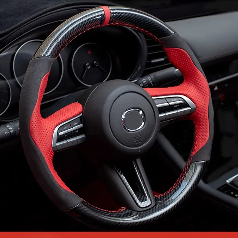 Coprivolante per auto in vera pelle scamosciata nera per Mazda 3 Axela Mazda 6 Atenza Mazda 2 CX-3 CX-5 2013 2014 2015 2016 2017  34