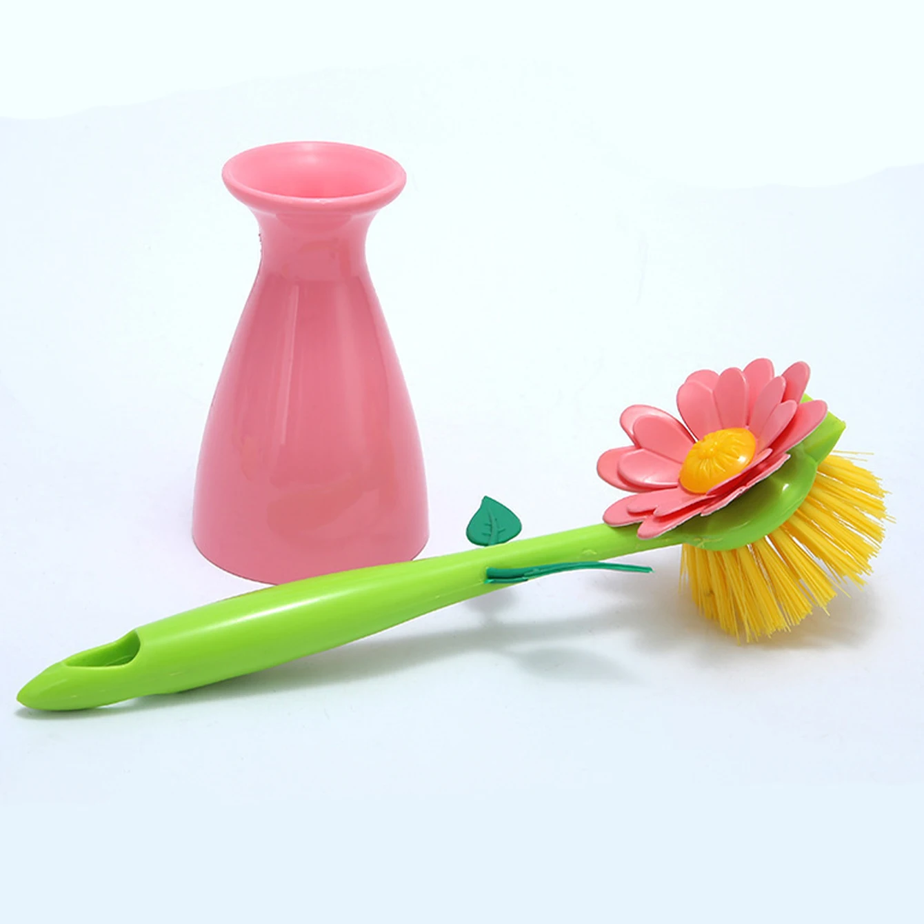 1PC Flower Shape Plastic Cleaning Brush with Holder Handle Pot Washing Brush Kitchen Washing Brush Household Pot Washing Brush 2