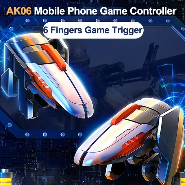 AK06 Six Fingers Mobile Phone Gaming Trigger Joystick Gamepad Aim Shooting L1 R1 Key Button for IOS Android PUBG Game Controller 1