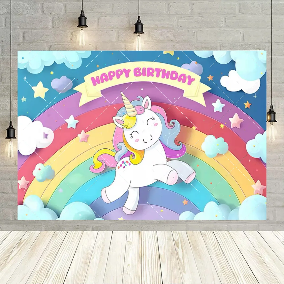 Niedlicher Einhorn-Themenhintergrund, Regenbogen-Elf, Prinzessin, Geburtstagsparty, Kuchen, Tischdekoration, Baby-Party-Geschenke, Fotos, Requisiten, Hintergrund – Detail 17