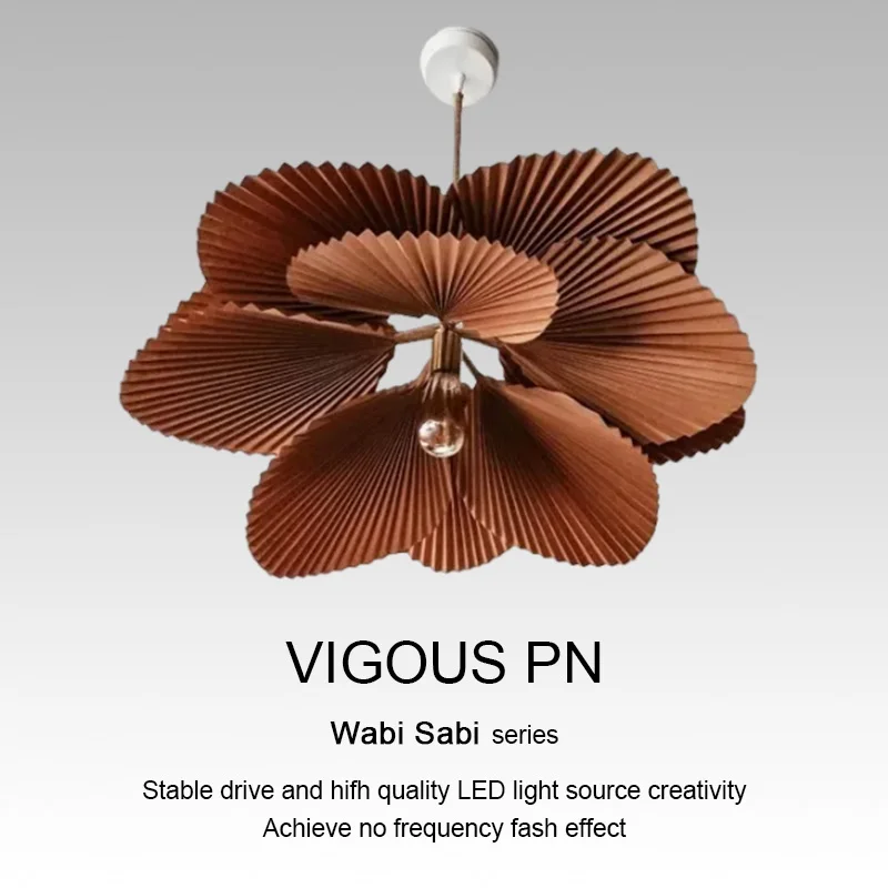 

Modern Wabi Sabi Handmade Fan Shaped Chandelier Restaurant Hotel B&B Bedroom Decorative Lamp Japanese Retro Leaves Pendant Light
