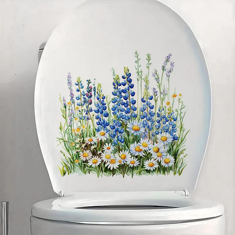 Blue Wildflowers Toilet Stickers Decoration for Living Room Wall Bedroom and Home Decor Car Decals Self-Adhesive C1121# wall stickers,wall sticker,home decoration accessories