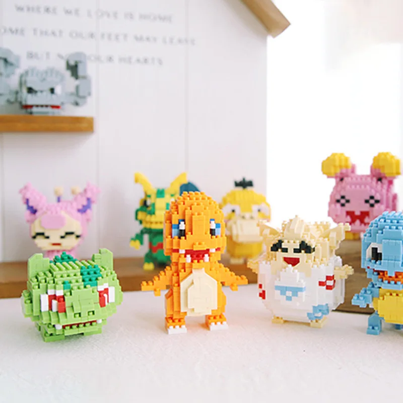 Pokemon Micro Building Blocks LBOYU Jigglypuff Gengar Mudkip Piplup Raichu Bulbasaur Pikachu Mini Brick Figures Toy  For Kids 3