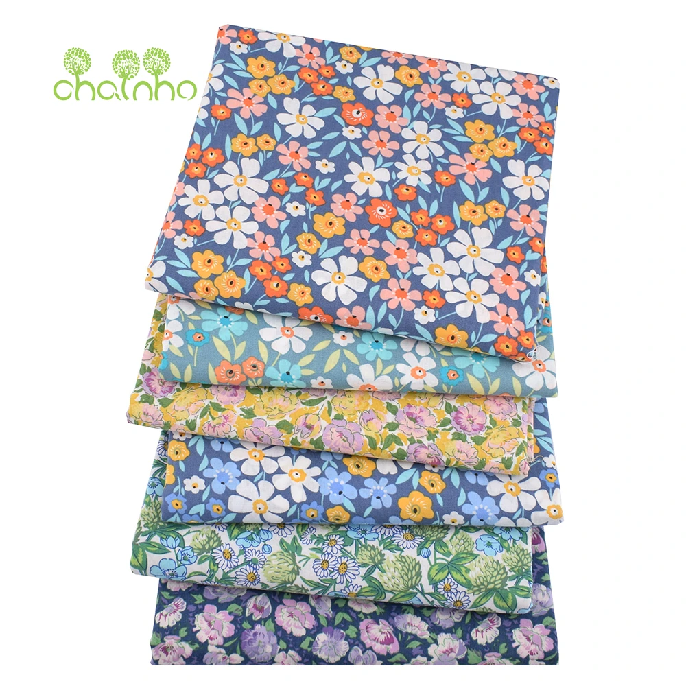 Chainho,Printed Plain Weave Poplin Cotton Fabric,DIY Sewing Quilting Material,Patchwork Cloth,Floral Series,3 Sizes,15PC140