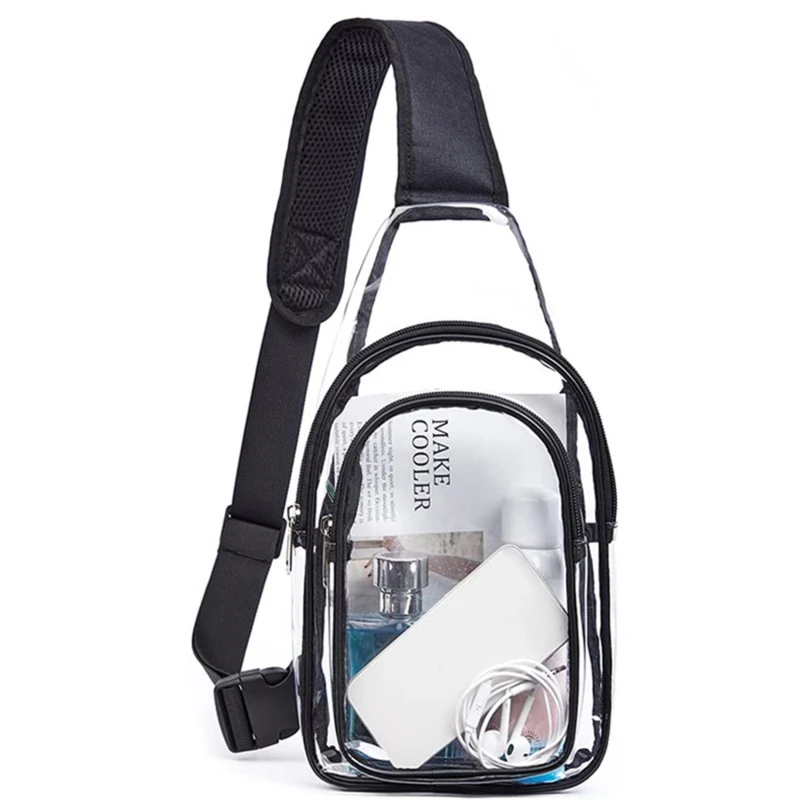 

PVC Transparent Stadium Sling Bag Women Crossbody Concert Bag Clear Stadium Purse Bag with Black Belt Gym Sling Bag Waist Bag