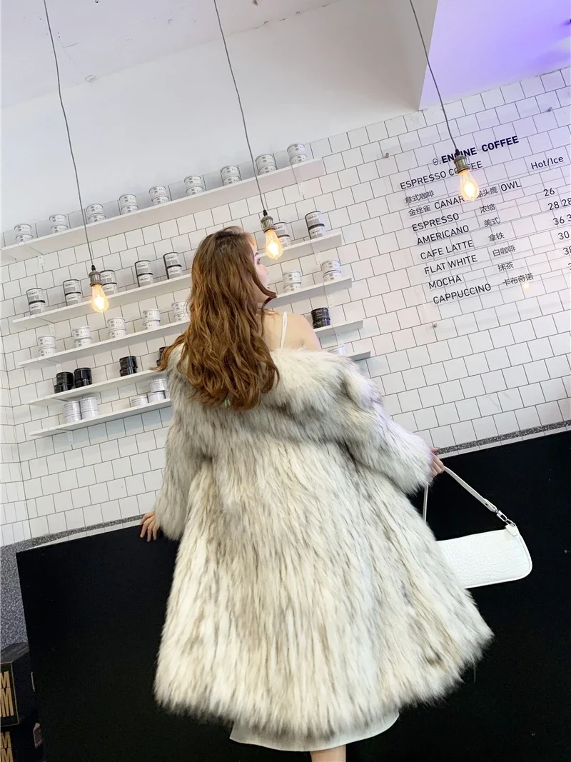 Raccoon Real Fur Woven Coat for Women Ruffled Wooden Medium Length Jackets Thick Warm Fur Knitted Long Sleeve Outerwear Winter