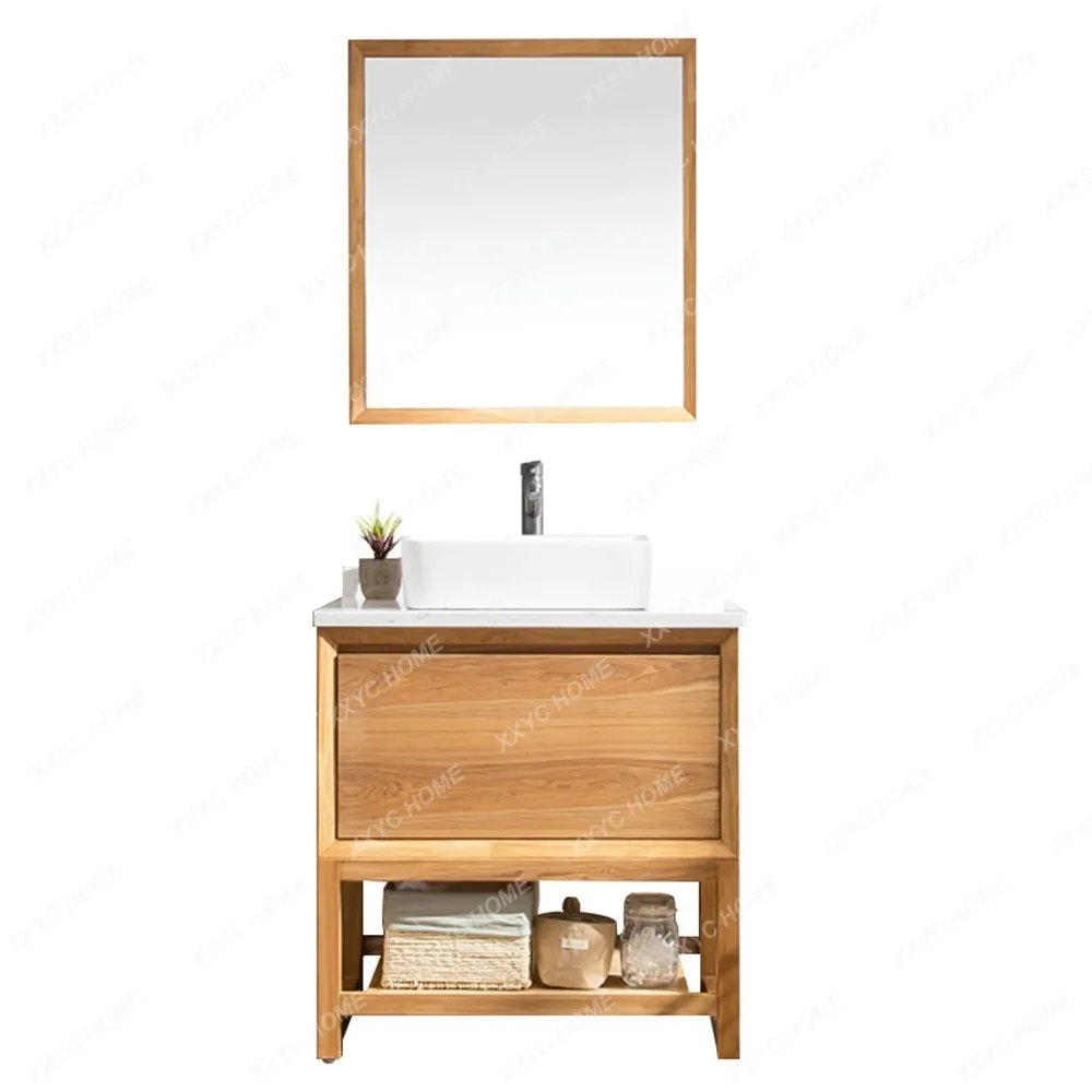 

Nordic Floor Bathroom Combination Simple Modern Table Basin Washbasin Sink Washstand Solid Wood Bathroom Cabinet