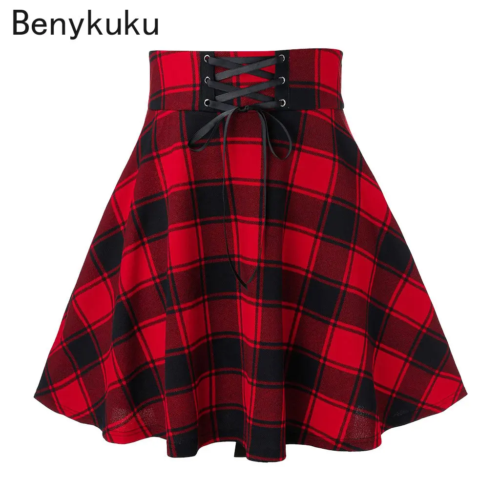 

Women High Waist Plaid Pleated Skirt Y2k Summer Casual Kawaii A-line Red Tennis Japanese School Uniform Mini Skirts for Girls