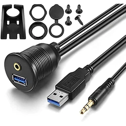 Universal Waterproof USB & AUX Flush Mount Audio Extension Cable - 1m/3ft - 1m (USB3.0 and 3.5AUX)