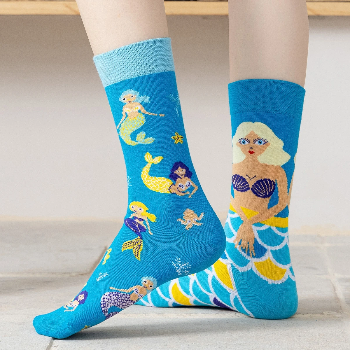 

Blue Mermaid Pretty Stretch Long Short Jogging Love Knitting Girls Kawaii Breathable Cotton Short Fitness Streetwear Winter