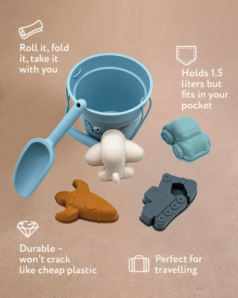 

Portable Summer Children Silicone Beach Toys Sets With Castle Model Sand Bucket and Spade For Ourdoor Play