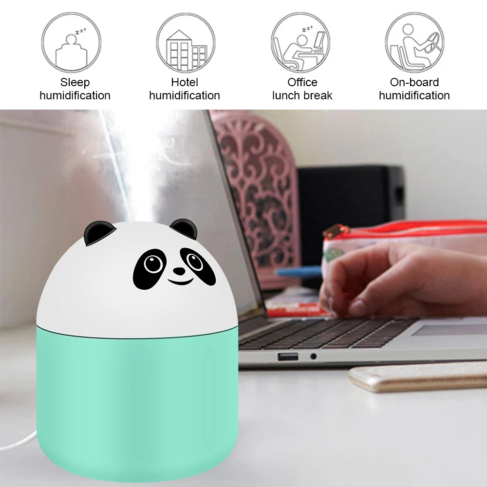 250ml Car Air Humidifier Panda shape Auto Interior Accessories Aroma Perfume Diffuser With Ambient Light Mini Desktop Humidifier