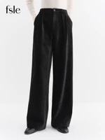 FSLE High-Waisted Straight-Leg Knit Tros Women Elegant Slimming Floor Length Commute Pants 2025 Winter Collection New Arrival