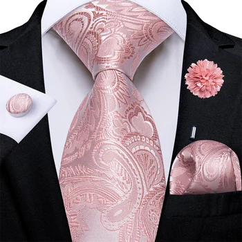 4 pezzi rosa paisley folrale uomo cravatta tasca gemelli quadrati spilla per la festa nuziale accessori sposo 8 cm cravatta regalo 1