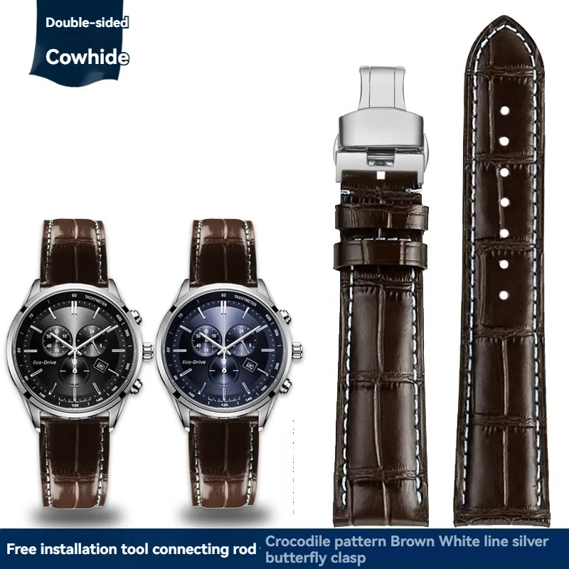 Correa de piel de vaca para reloj Citizen AT2140 Series AT2140-55L/E CA0615, correa de piel de vacuno para Omega Fossil Longines, pulsera de 20, 21 y 22 mm, color negro y azul