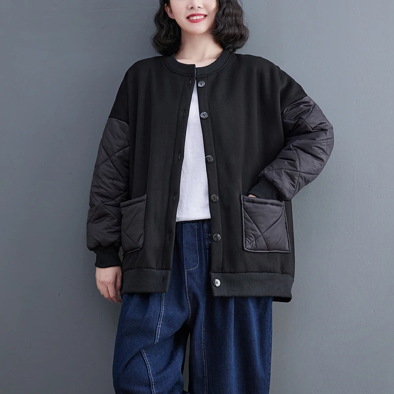 

2023 New Arrival Korea Style Pockets Patchwork Thicken Fleece Autumn Winter Outwear Jackets Coats Fashion Women Casual Coats