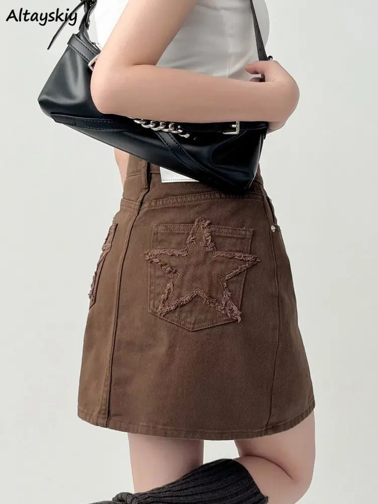

Skirts Women Appliques Star Special Creativity Cool Casual Modern Popular European Style Simple Ladies Streetwear All-match New