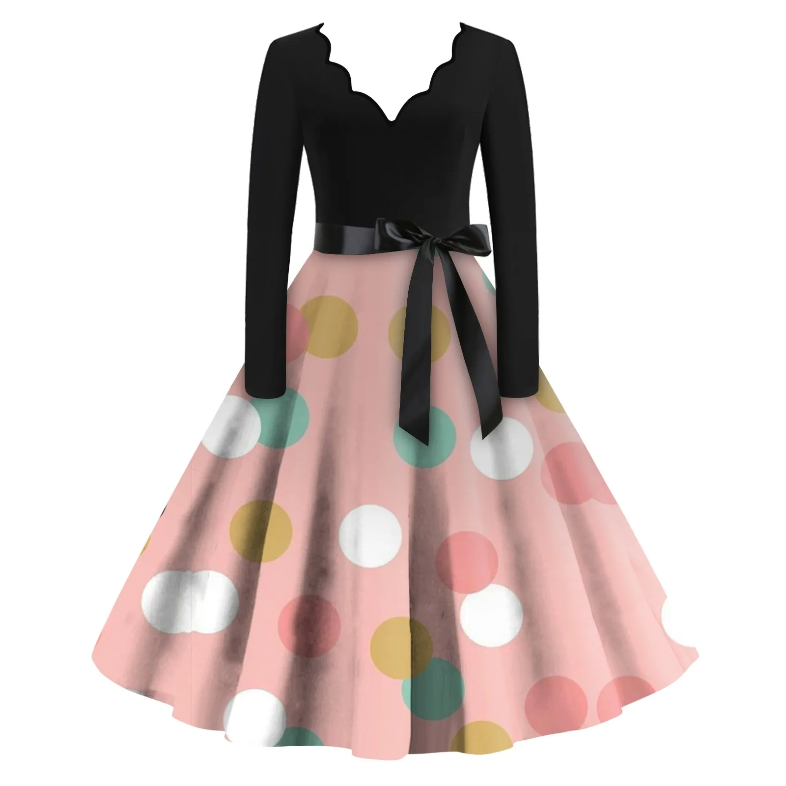 

Women Vintage Long Sleeve Halloween Print 1950s Housewife Evening Party Prom Dress Elegant Women'S Dresses For Party Vestidos