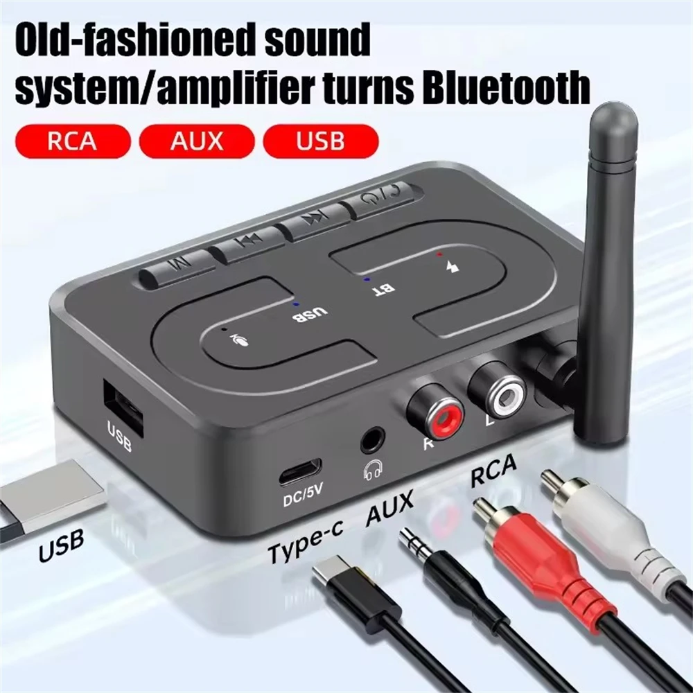 Wireless Bluetooth Audio Receiver with HD Microphone and Antenna, featuring USB U-Disk Music Streaming and HIFI Stereo Sound