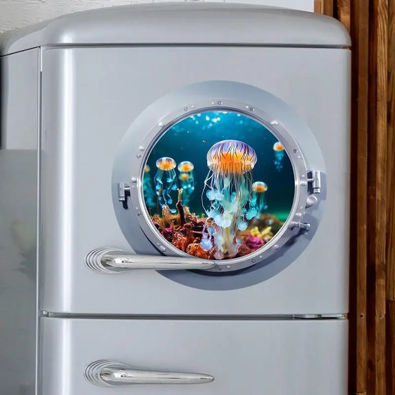Wall Submarine Sticker Wall Decals Fake Window 3D Stickers Undersea World Creative Fake Submarine Toilet Decal Multifunctional
